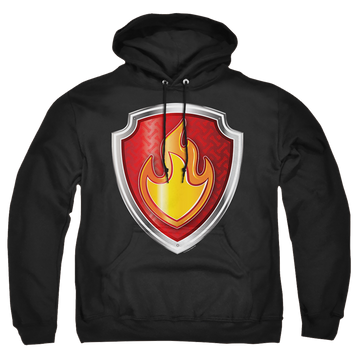 Black pullover hoodie with Paw Patrol Marshall Badge graphic
