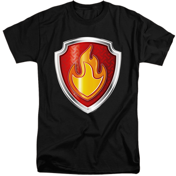Black men's tall fit t-shirt with Paw Patrol Marshall Badge graphic