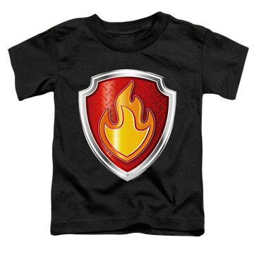 Black toddler t-shirt with Paw Patrol Marshall Badge graphic