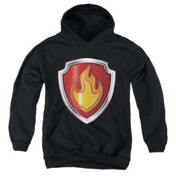 Black youth hoodie for ages 8 to 12 with Paw Patrol Marshall Badge graphic