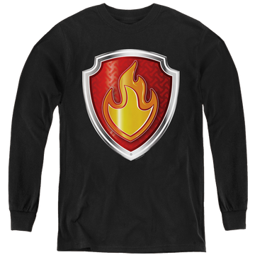 Black youth long sleeve t-shirt with Paw Patrol Marshall Badge graphic