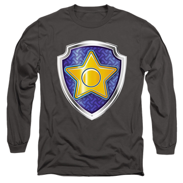Charcoal men's long sleeve t-shirt with Paw Patrol Chase Badge graphic