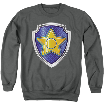 Charcoal men's crewneck sweatshirt with Paw Patrol Chase Badge graphic
