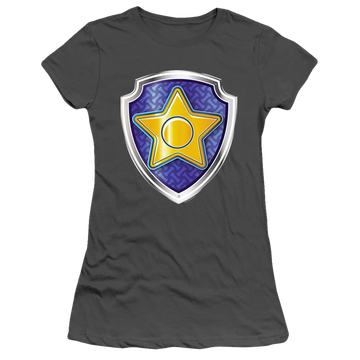 Charcoal juniors t-shirt with Paw Patrol Chase Badge graphic