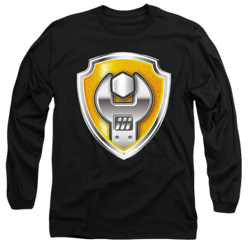 Black men's long sleeve t-shirt with Paw Patrol Rubble Badge graphic