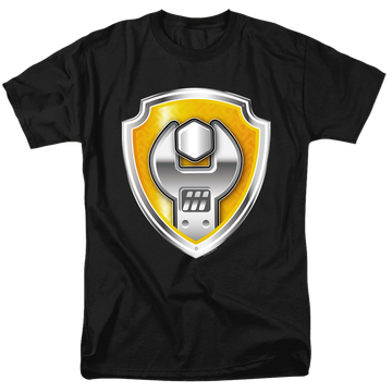 Black men's regular fit t-shirt with Paw Patrol Rubble Badge graphic