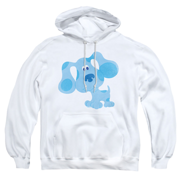 White pullover hoodie with Blue's Clues Blue Hug graphic