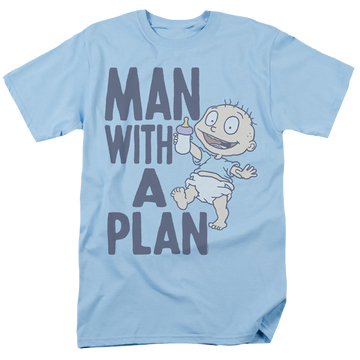 Light blue men's regular fit t-shirt with Rugrats Man With A Plan graphic