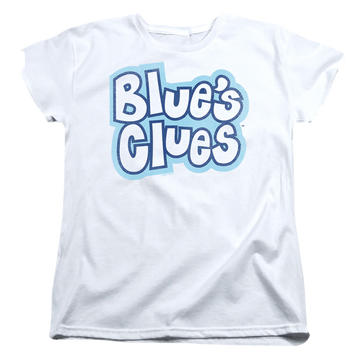 White women's t-shirt with Blue's Clues Vintage Logo graphic