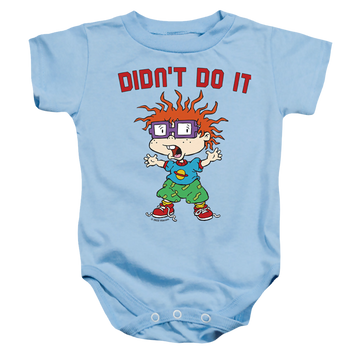 Light blue baby bodysuit with Rugrats I Didn't Do It graphic