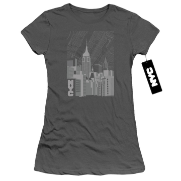 Charcoal juniors t-shirt with New York City Manhattan Monochrome graphic