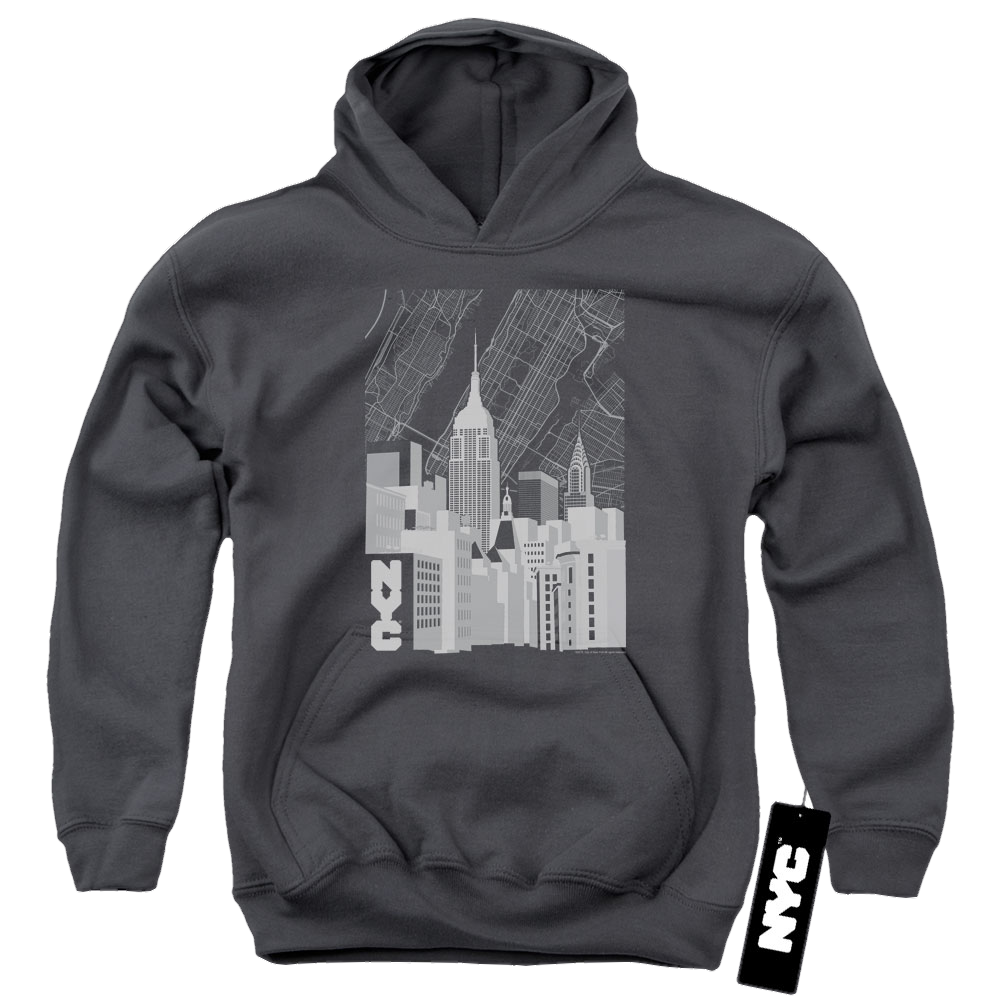 New York City Manhattan Monochrome Youth Hoodie (Ages 8-12) Youth Hoodie (Ages 8-12) New York City