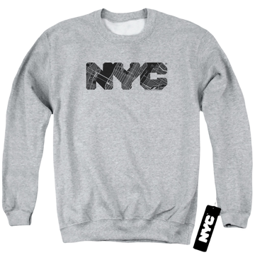 Athletic heather men's crewneck sweatshirt with New York City NYC Map Fill graphic