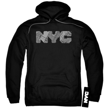 Black pullover hoodie with New York City NYC Map Fill graphic