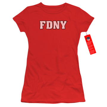 Red juniors t-shirt with New York City NYC Fdny graphic