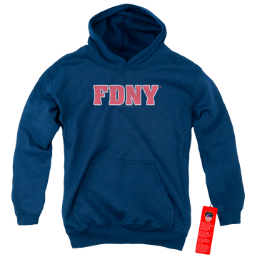 Navy youth hoodie for ages 8 to 12 with New York City NYC Fdny graphic