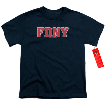 Navy youth t-shirt for ages 8 to 12 with New York City NYC Fdny graphic