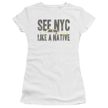 White juniors t-shirt with New York City Nyc Like A Native graphic