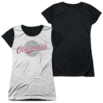 Oldsmobile Oversized And Faded Logo Juniors Black Back T-Shirt Juniors Black Back T-Shirt Oldsmobile