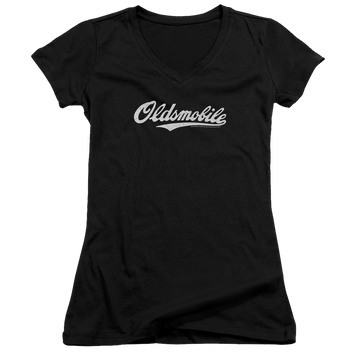 Oldsmobile Oldsmobile Cursive Logo Juniors V-Neck T-Shirt Juniors V-Neck T-Shirt Oldsmobile
