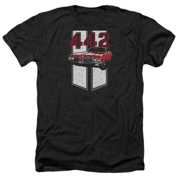 Charcoal men's heather t-shirt with Oldsmobile 442 graphic