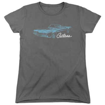 Charcoal women's t-shirt with Oldsmobile 68 Cutlass graphic