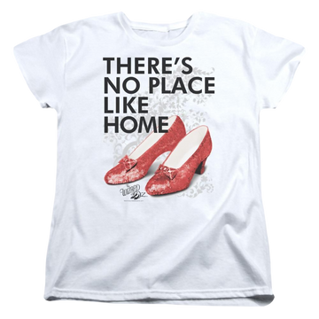 White women's t-shirt with Wizard of Oz No Place Like Home graphic