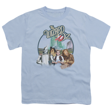 Light blue youth t-shirt for ages 8 to 12 with Wizard of Oz Were Off To See Wizard graphic