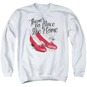 White men's crewneck sweatshirt with Wizard of Oz Ruby Slippers graphic