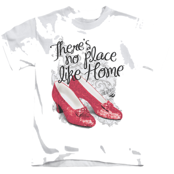 White kid's t-shirt for ages 4 to 7 with Wizard of Oz Ruby Slippers graphic