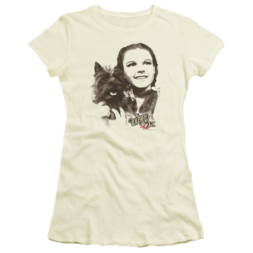 Cream juniors t-shirt with Wizard of Oz Dorothy & Toto graphic