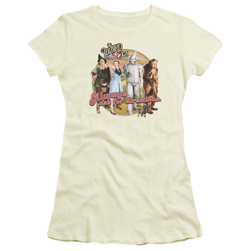 Cream juniors t-shirt with Wizard of Oz Directions graphic