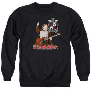 Black men's crewneck sweatshirt with School of Rock The Teacher Is In graphic