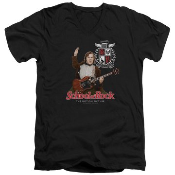 Black men's v-neck t-shirt with School of Rock The Teacher Is In graphic