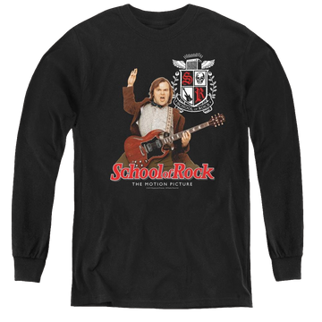 Black youth long sleeve t-shirt with School of Rock The Teacher Is In graphic