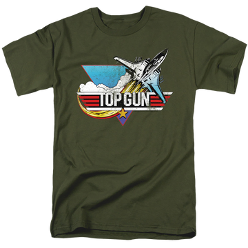 Military green men's regular fit t-shirt with Top Gun Distressed Logo graphic