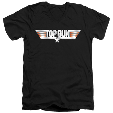 Black men's v-neck t-shirt with Top Gun Logo graphic