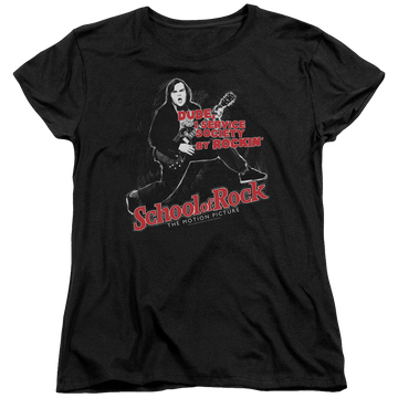 Black women's t-shirt with School of Rock Rockin graphic