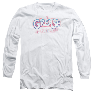 White men's long sleeve t-shirt with Grease Is The Word graphic
