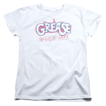 White women's t-shirt with Grease Is The Word graphic