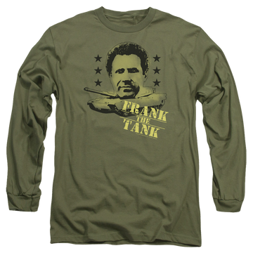 Military green men's long sleeve t-shirt with Old School Frank The Tank graphic