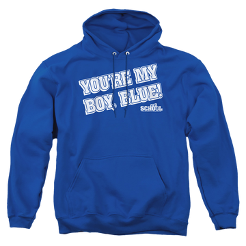 Royal pullover hoodie with Old School My Boy Blue graphic