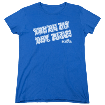 Royal women's t-shirt with Old School My Boy Blue graphic