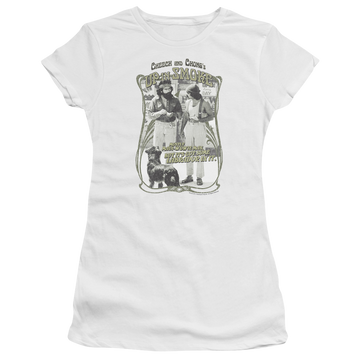 White juniors t-shirt with Cheech & Chong Up in Smoke Labrador graphic