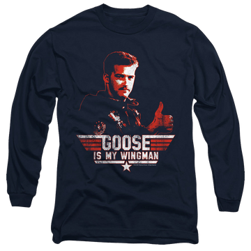 Navy men's long sleeve t-shirt with Top Gun Wingman Goose graphic