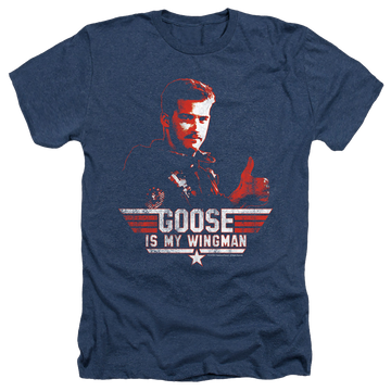 Navy men's heather t-shirt with Top Gun Wingman Goose graphic