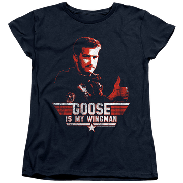 Navy women's t-shirt with Top Gun Wingman Goose graphic