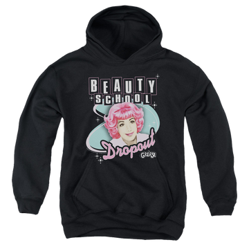 Black youth hoodie for ages 8 to 12 with Grease Beauty School Dropout graphic