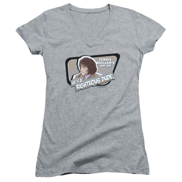 Athletic heather juniors v-neck t-shirt with Ferris Bueller's Day Off Grace graphic