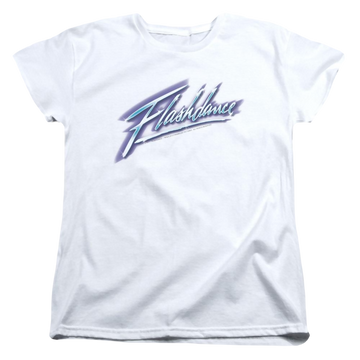 White women's t-shirt with Flashdance Logo graphic
